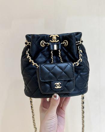 Bagsaaa Chanel Backpack Bucket Lambskin Black Leather - 16.5*17*12cm