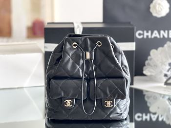 Bagsaaa Chanel Backpack Bucket Lambskin Black Leather - 22x21x13cm