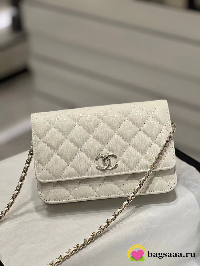 	 Bagsaaa Chanel WOC White Caviar Leather With Crystal CC Logo - 19-3-12cm - 1