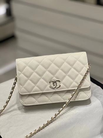 	 Bagsaaa Chanel WOC White Caviar Leather With Crystal CC Logo - 19-3-12cm