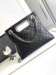 Bagsaaa Chanel Shopping Bag Aged Shiny Lambskin, Crystal Pearls & Black Metal Black - 1