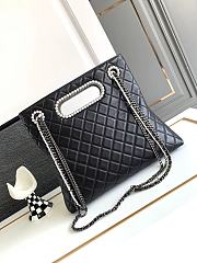 Bagsaaa Chanel Shopping Bag Aged Shiny Lambskin, Crystal Pearls & Black Metal Black - 2
