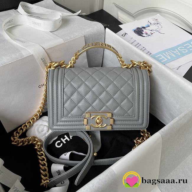 Bagsaaa Chanel Le Boy Top Handle Caviar Grey 20cm - 1