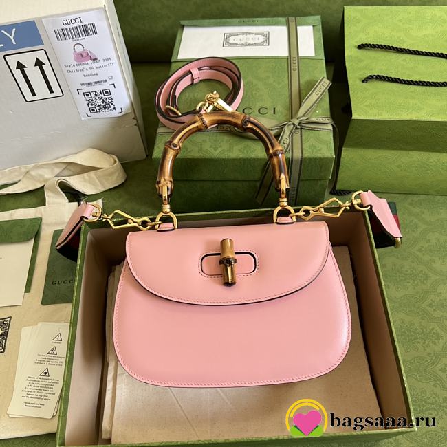	 Bagsaaa Bamboo 1947Top Handle Pink Leather Bag - 21*15*7cm - 1