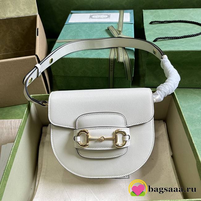 Bagsaaa Gucci Horsebit 1955 Mini Rounded Bag White - 18*17*6.5cm - 1