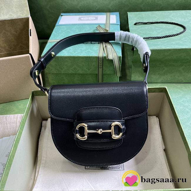 	 Bagsaaa Gucci Horsebit 1955 Mini Rounded Bag Black - 18*17*6.5cm - 1