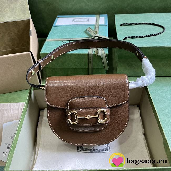 	 Bagsaaa Gucci Horsebit 1955 Mini Rounded Bag Brown - 18*17*6.5cm - 1