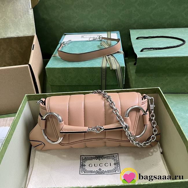 Bagsaaa Gucci Horsebit Chain Small Shoulder Bag beige - 1