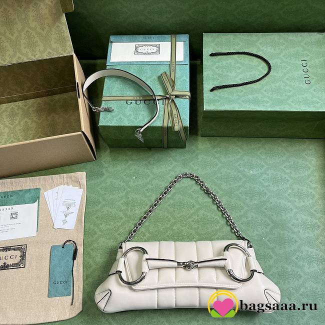 	 Bagsaaa Gucci Horsebit Chain Medium Shoulder Bag In White - 1