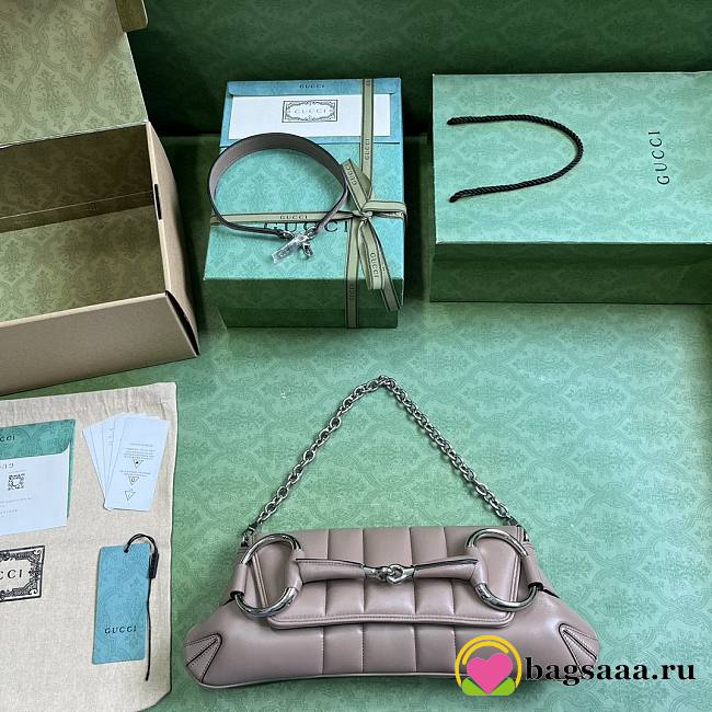 	 Bagsaaa Gucci Horsebit Chain Medium Shoulder Bag In Taupe - 1