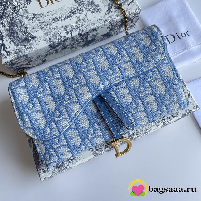 Bagsaaa Dior Saddle Oblique Blue Chain Wallet - 19*11*2.5 - 1