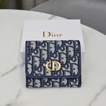 	 Bagsaaa Dior 30 Montaigne Lotus Wallet Blue - 11*10*2cm