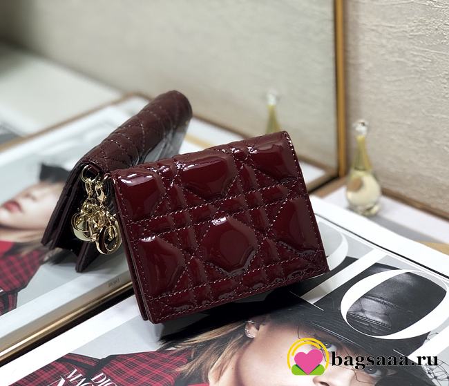 	 Bagsaaa Dior Coin Purse Patent Leather Burgundy - 11x9cm - 1