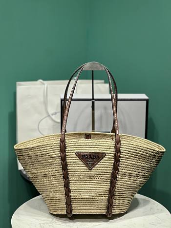 Bagsaa PRADA Raffia Woven Braided Basket Tote - 50x25x16cm