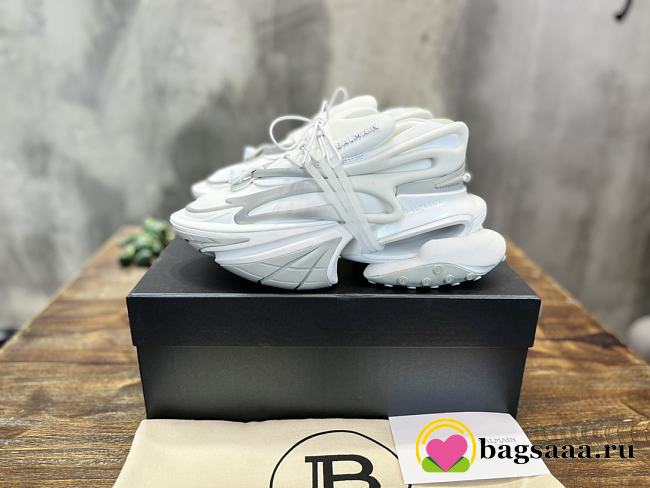 Balmain White Unicorn Neoprene & Leather Sneakers - 1