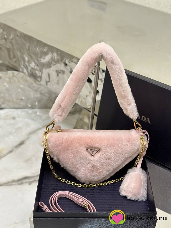 Bagsaaa Prada Triangle Shearling Bag Pink - 24x14.5x5cm - 1