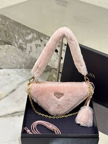 Bagsaaa Prada Triangle Shearling Bag Pink - 24x14.5x5cm