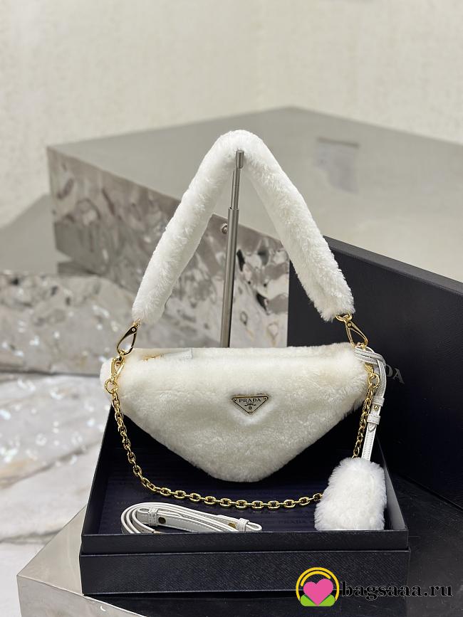 	 Bagsaaa Prada Triangle Shearling Bag White - 24x14.5x5cm - 1