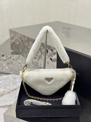 	 Bagsaaa Prada Triangle Shearling Bag White - 24x14.5x5cm