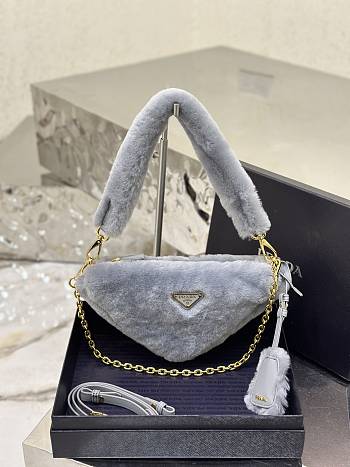 	 Bagsaaa Prada Triangle Shearling Bag Grey - 24x14.5x5cm