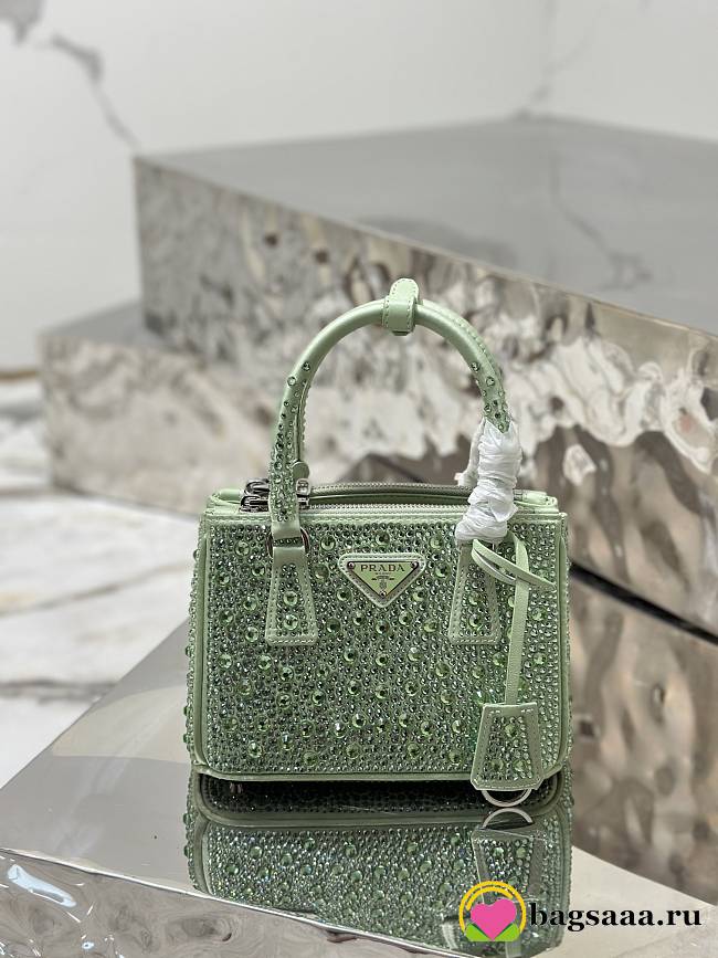 Bagsaaa Prada Galleria satin mini-bag with green crystals - 20*14.5*9.5cm - 1