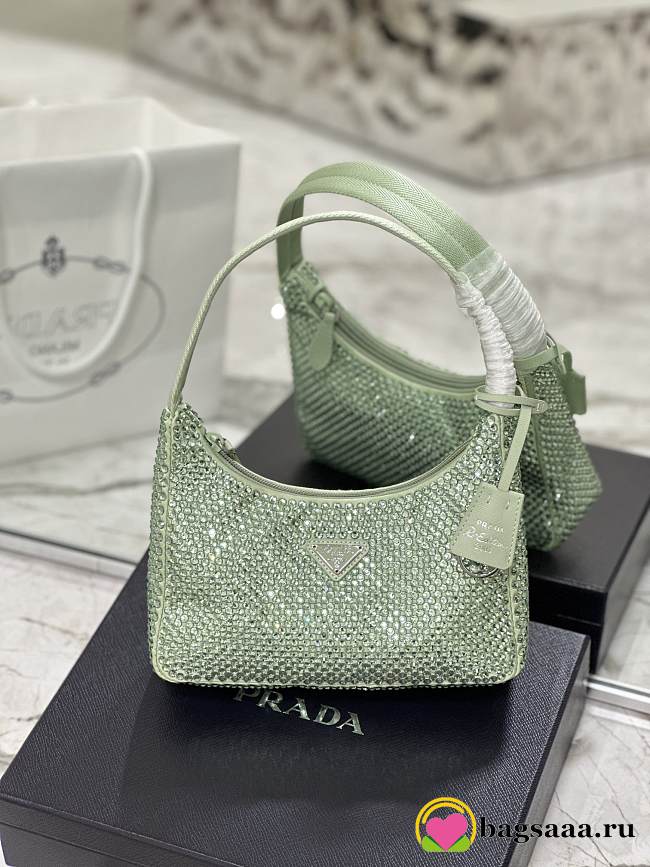 	 Bagsaaa Prada Satin Mini-bag With Artificial Crystal Green - 23*13*5cm - 1