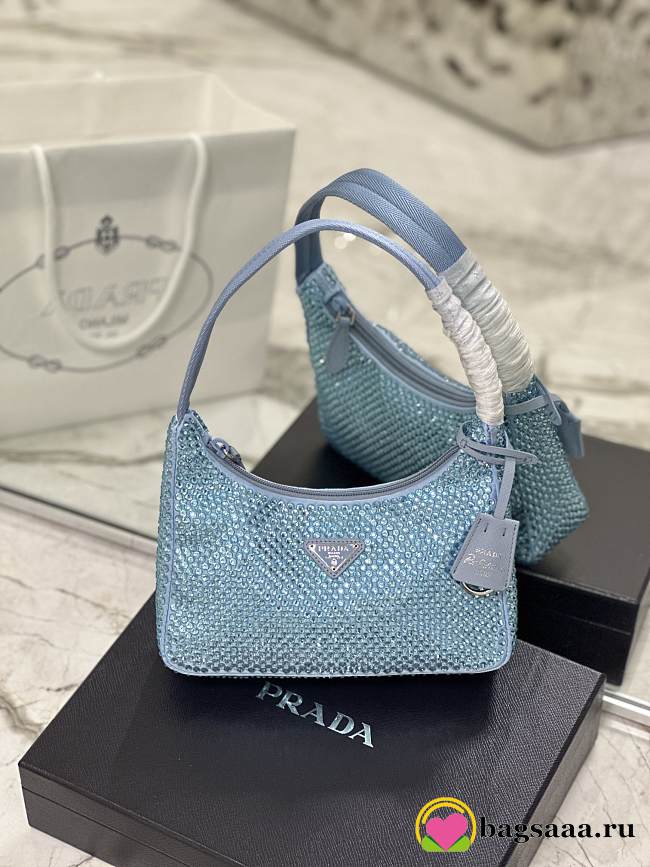	 Bagsaaa Prada Satin Mini-bag With Artificial Crystal Blue - 23*13*5cm - 1