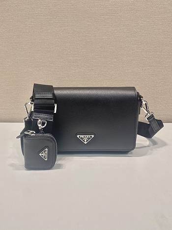 Bagsaaa Prada Saffiano leather shoulder bag black - 22*14.5*5cm