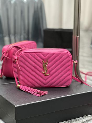 Bagsaaa YSL Lou Camera Bag In Suede Pink - 23x16x6cm