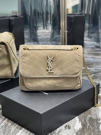 	 Bagsaaa YSL Niki Suede Leather Beige Bag - 28×20×8cm