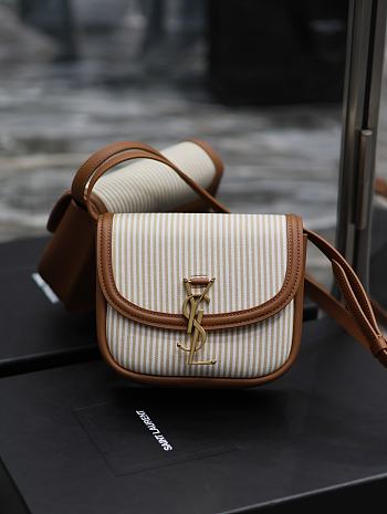 Bagsaaa YSL Kaia Small Bag In White and Brown Leather - 18 x 15.5 x 5.5 cm