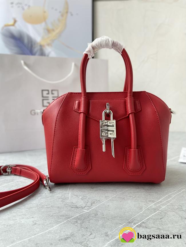 	 Bagsaaa Givenchy Antigona Lock Tote Bag Red - 23*27*13cm - 1