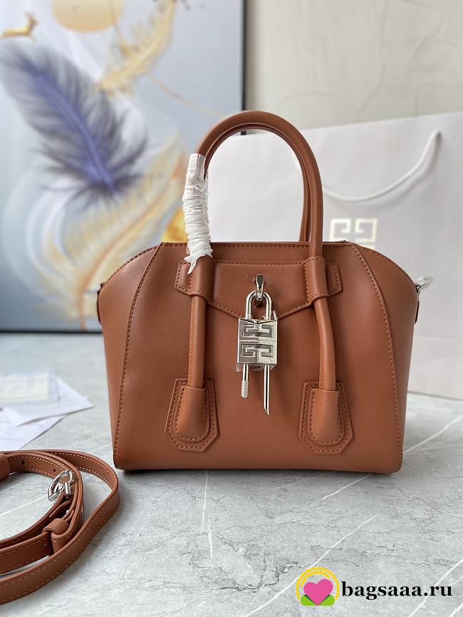 	 Bagsaaa Givenchy Antigona Lock Tote Bag Brown - 23*27*13cm - 1