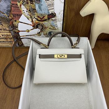 Bagsaaa Hermes Mini Kelly Chevre Leather White and Brown 19cm 