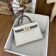 Bagsaaa Hermes Mini Kelly Chevre Leather White and Brown 19cm  - 5