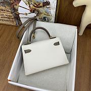 Bagsaaa Hermes Mini Kelly Chevre Leather White and Brown 19cm  - 3
