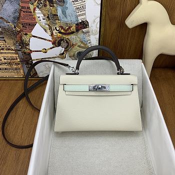 	 Bagsaaa Hermes Mini Kelly Chevre Leather White and Blue 19cm