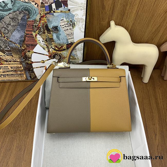 	 Bagsaaa Hermes Kelly 25cm Epsom Leather Beige and Taupe - 1