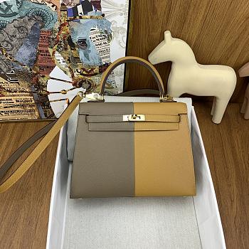 	 Bagsaaa Hermes Kelly 25cm Epsom Leather Beige and Taupe