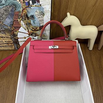 	 Bagsaaa Hermes Kelly 25cm Epsom Leather Pink and Red