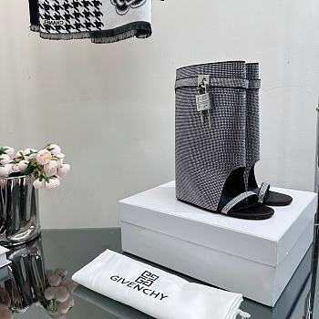 Bagsaaa Givenchy Shark Lock Embellished Satin Sandals In Metallic