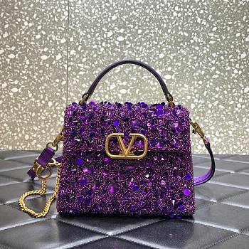 	 Bagsaaa Valentino Garavani Embellished Locó Top-Handle 3D Sequins Purple Bag - 19x13x9cm