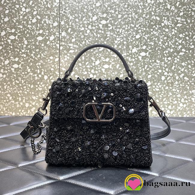 	 Bagsaaa Valentino Garavani Embellished Locó Top-Handle 3D Sequins Black Bag - 19x13x9cm - 1