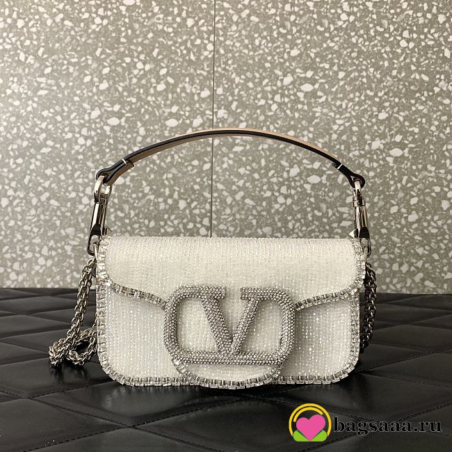 Bagsaaa Valentino Garavani Loco Small VLOGO White Crystal Shoulder Bag - 1