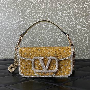 Bagsaaa Valentino Garavani Loco Small VLOGO Yellow Crystal Shoulder Bag