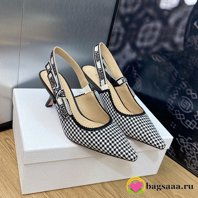 BAGSAAA DIOR J'ADIOR SLINGBACK PUMP Black and White Micro-Houndstooth Embroidered Cotton - 1