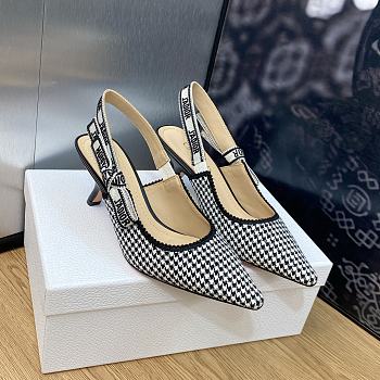 BAGSAAA DIOR J'ADIOR SLINGBACK PUMP Black and White Micro-Houndstooth Embroidered Cotton
