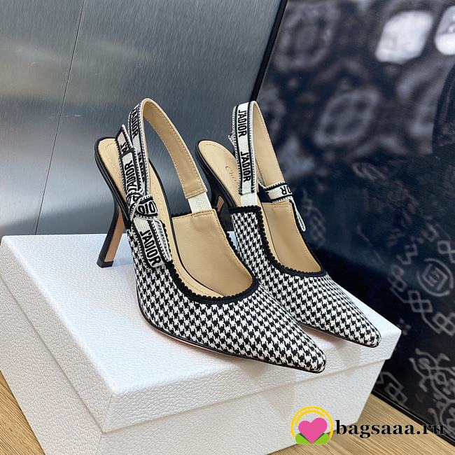 	 BAGSAAA DIOR J'ADIOR SLINGBACK PUMP Black and White Micro-Houndstooth Embroidered Cotton 10cm - 1