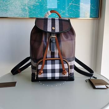 Bagsaaa Burberry Check-print leather brown backpack - 24x13x37cm
