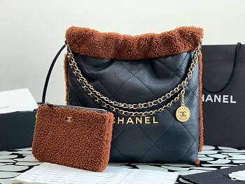 Bagsaaa Chanel 22 Bag Dark Blue Gold Hardware - 30×30x8cm (37cm)